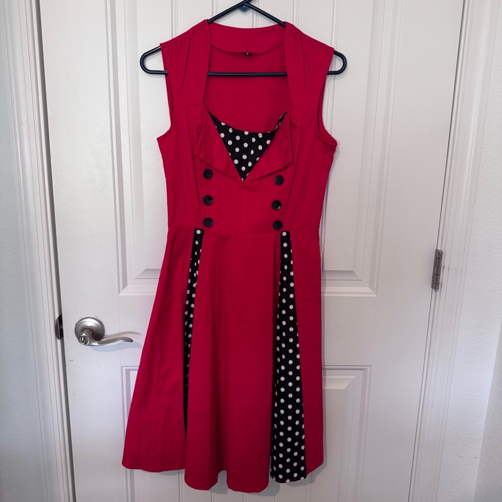 Red and polka dot swing dress size medium NWOT